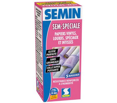 Colle en Poudre pour Papiers Peints Sem-Spéciale Semin, Vinyls, Lourds, Spéciaux et Intissés, Intérieur, Boite 200 g