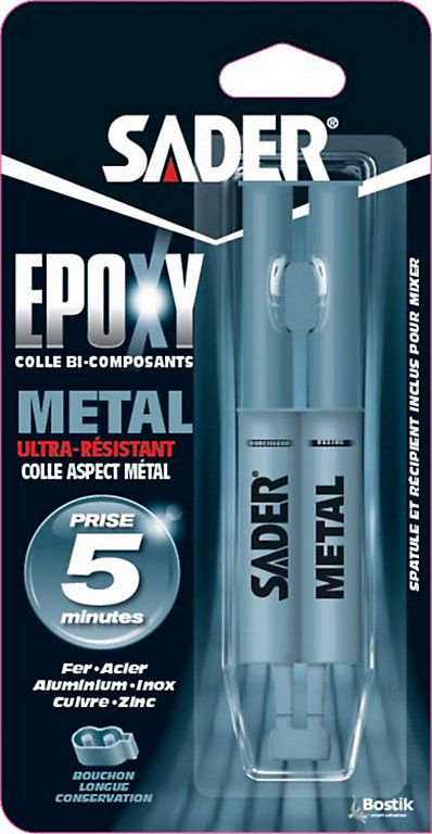 Colle Epoxy bi-composant Sader Spécial Métal Seringue 25 ml