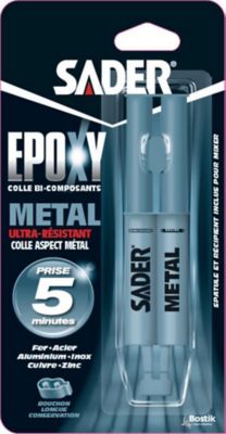 Bison - Colle époxy métal bi-composant 24ml couleur métallisée : :  Bricolage