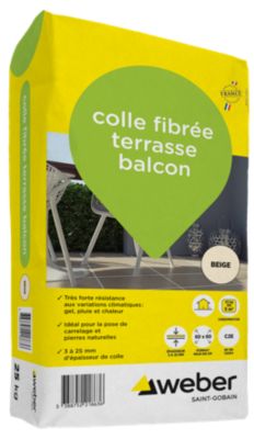 Colle fibrée terrasse balcon beige Weber 25kg