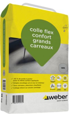 Colle flex confort grands carreaux gris Weber 15kg