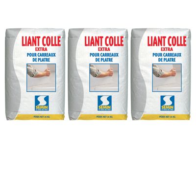 Colle Liant Extra Semin, Carreaux de Plâtre, Intérieur, Poudre, Sac de 25 kg (Lot de 3)