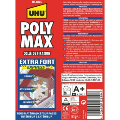Colle mastic extra forte express UHU Poly Max blanc tube 165g