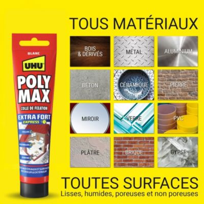 Colle mastic extra forte express UHU Poly Max blanc tube 165g