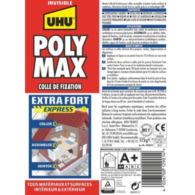 Colle mastic extra forte express UHU Poly Max transparente tube 115g
