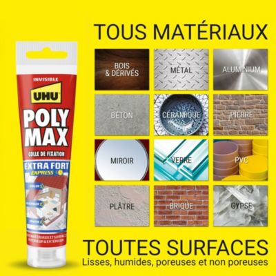 Colle mastic extra forte express UHU Poly Max transparente tube 115g