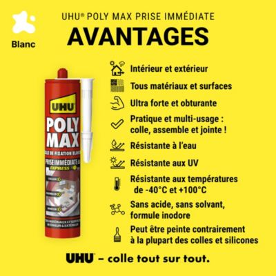 Colle mastic prise immédiate express UHU blanc cartouche 425g