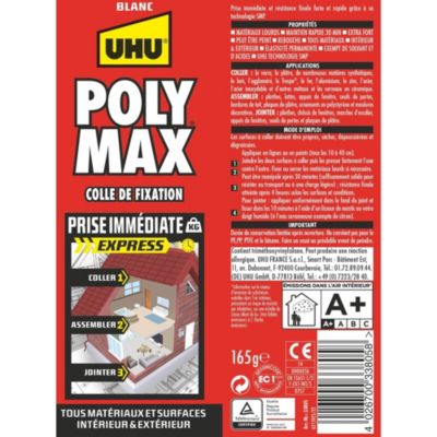 Colle mastic prise immédiate express UHU blanc tube 165g
