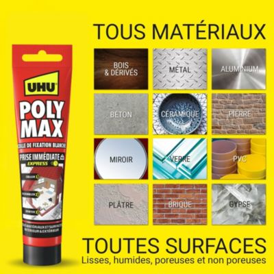 Colle mastic prise immédiate express UHU blanc tube 165g