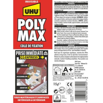 Colle mastic prise immédiate express UHU invisible tube 115g