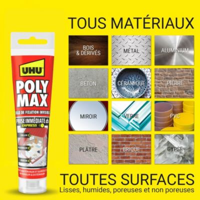 Colle mastic prise immédiate express UHU invisible tube 115g