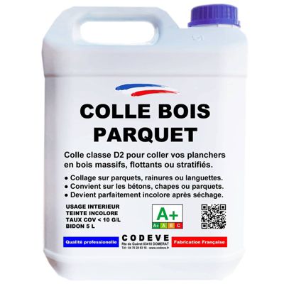 Colle Parquet - 5 L   - Codeve Bois - Pour L'assemblage De Votre Parquet, Plancher, Escalier Ou Autre Sol En Bois.