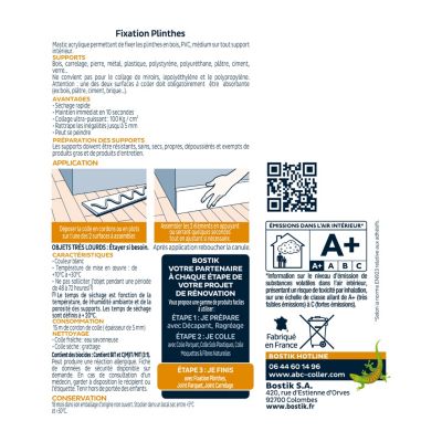 Colle Parquets Bostik Fixation Plinthes Cartouche 310 ml