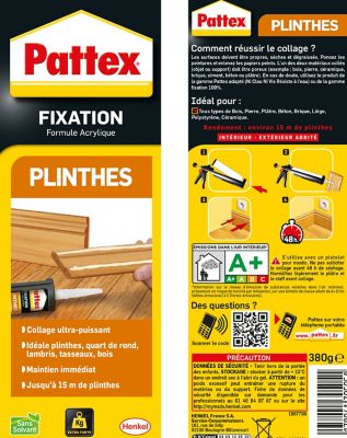 Colle Pattex fixation bois plinthes cartouche 380g
