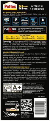 Colle Pattex Ni clou ni vis tous travaux intérieur et extérieur cartouche 450g