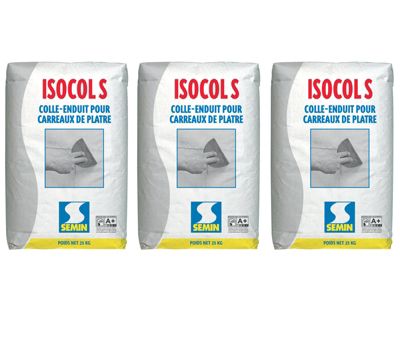 Colle pour Carreaux de Plâtre Isocol Super Semin, Intérieur, Poudre, Sac 25 kg, lot de 3