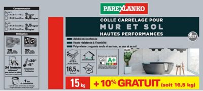 Colle pour carrelage mur et sol intérieur hautes performances blanc Parexlanko 15kg + 10% gratuit