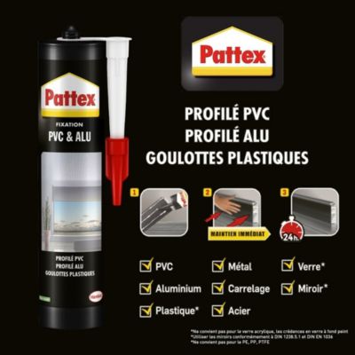 Colle pour fixation sur PVC et alu Pattex cartouche 450g