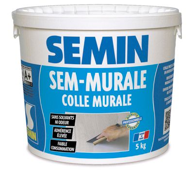 Colle pour Toiles de Verre et Revêtements Muraux Légers Semin Sem Murale, Prêt à l'Emploi, Seau 5 kg