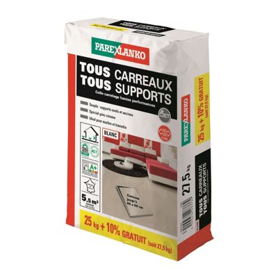 Colle tous carreaux, tous supports blanc 25kg + 10% gratuit