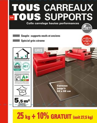 Colle tous carreaux, tous supports Parexlanko gris 25kg + 10% gratuit
