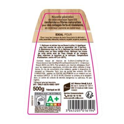 Colle vinylique type D3 renforcée en fibres naturelles Cyanolit bois et dérivés 500g