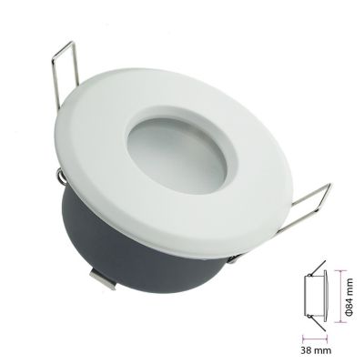 Collerette support d'encastrement GU10 / MR16 Etanche IP65 Blanc, pour Salle de Bain, douille incl