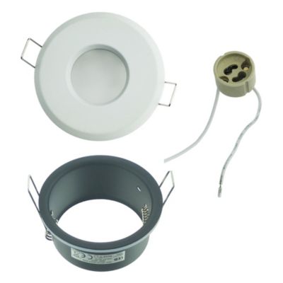 Collerette support d'encastrement GU10 / MR16 Etanche IP65 Blanc, pour Salle de Bain, douille incl