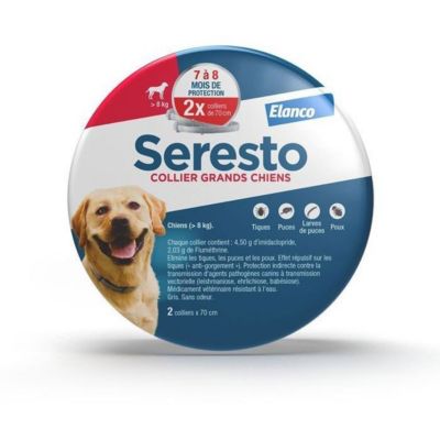 Collier anti-puces et tiques Seresto Grand Chien 70 cm Lot de 2 - Protection 7-8 mois
