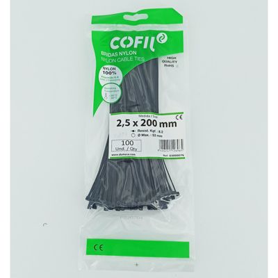 COLLIER NYLON 2.5mm x 200mm NOIR - paquet de 100