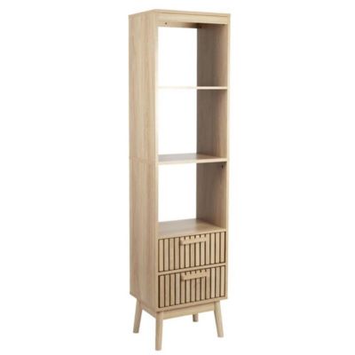 Colonne 2 tiroirs avec façades rainurées et 3 niches H160 cm - KLAUS