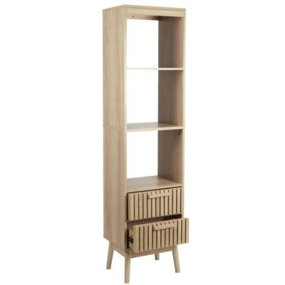 Colonne 2 tiroirs avec façades rainurées et 3 niches H160 cm - KLAUS