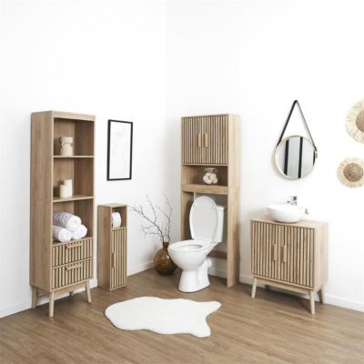 Colonne 2 tiroirs avec façades rainurées et 3 niches H160 cm - KLAUS