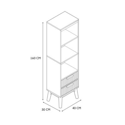Colonne 2 tiroirs avec façades rainurées et 3 niches H160 cm - KLAUS