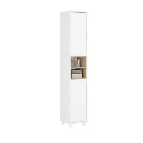 Colonne Armoire Salle de Bain étagère étroite 2 Portes 2 Compartiments, BZR147-W, SoBuy