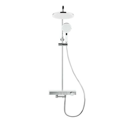 Colonne bain/douche avec douchette 3 jets, Mitigeur thermostatique, Barre réglable en hauteur Blanc/Chrome