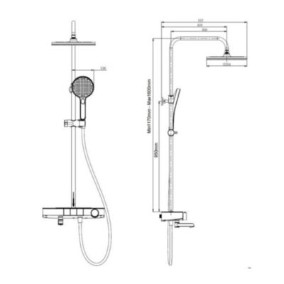 Colonne bain/douche avec douchette 3 jets, Mitigeur thermostatique, Barre réglable en hauteur Blanc/Chrome
