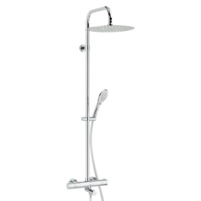 Colonne bain douche thermostatique anti-brûlure avec pomme de tête, douchette et flexible, chrome, Valentin Opium