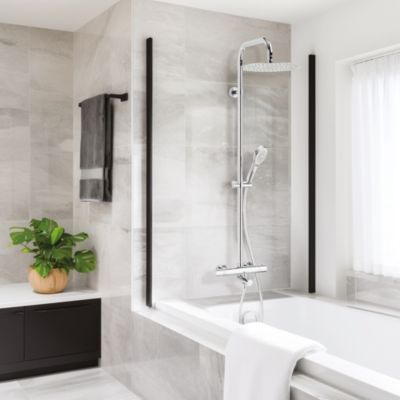 Colonne bain douche thermostatique anti-brûlure avec pomme de tête, douchette et flexible, chrome, Valentin Opium