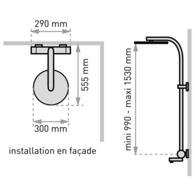 Colonne bain douche thermostatique anti-brûlure avec pomme de tête, douchette et flexible, chrome, Valentin Opium