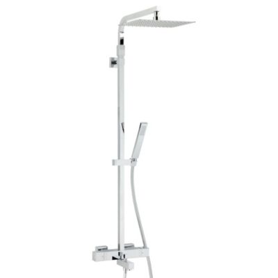 Colonne bain douche thermostatique avec pomme de tête, douchette et flexible, chrome, Valentin Touareg