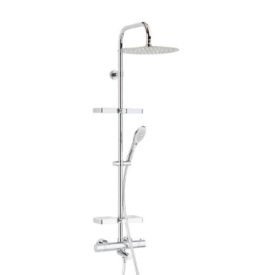 Colonne bain douche thermostatique avec tablette, pomme de tête ronde, douchette et flexible, chrome, Valentin Opium