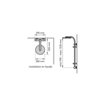 Colonne bain douche thermostatique avec tablette, pomme de tête ronde, douchette et flexible, chrome, Valentin Opium