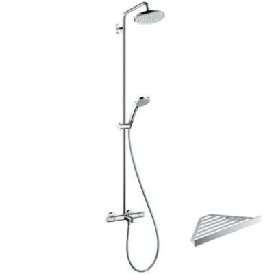 Colonne bain douche thermostatique HANSGROHE Croma 220 chromé + tablette AddStoris