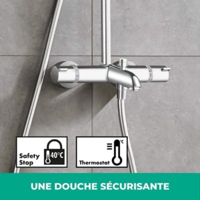 Colonne bain douche thermostatique HANSGROHE Croma 220 chromé + tablette AddStoris