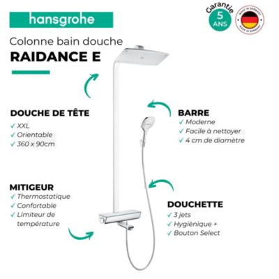 Colonne bain douche thermostatique HANSGROHE Raindance E 360 chromé + tablette AddStoris