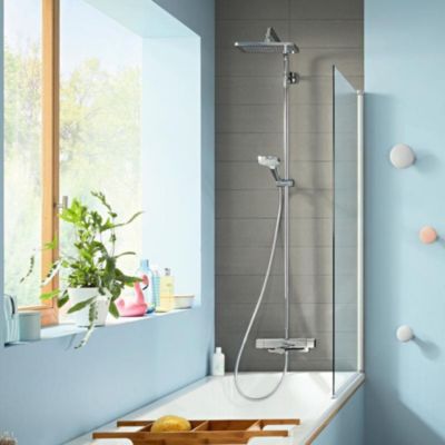 Colonne bain douche thermostatique HANSGROHE Raindance E 360 chromé + tablette AddStoris