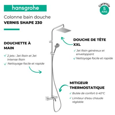 Colonne bain douche thermostatique HANSGROHE Vernis Shape 230 chromée + nettoyant Briochin