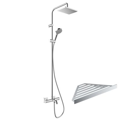 Colonne bain douche thermostatique HANSGROHE Vernis Shape 230 chromé + tablette AddStoris