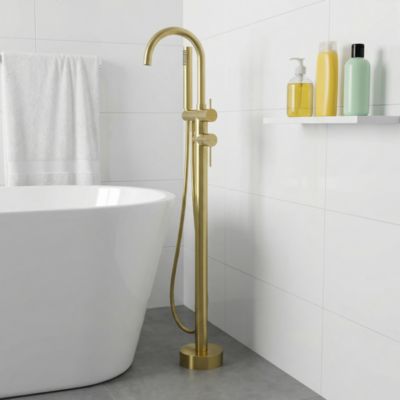 Colonne de baignoire îlot + flexible + douchette, doré brossé, GoodHome Owens